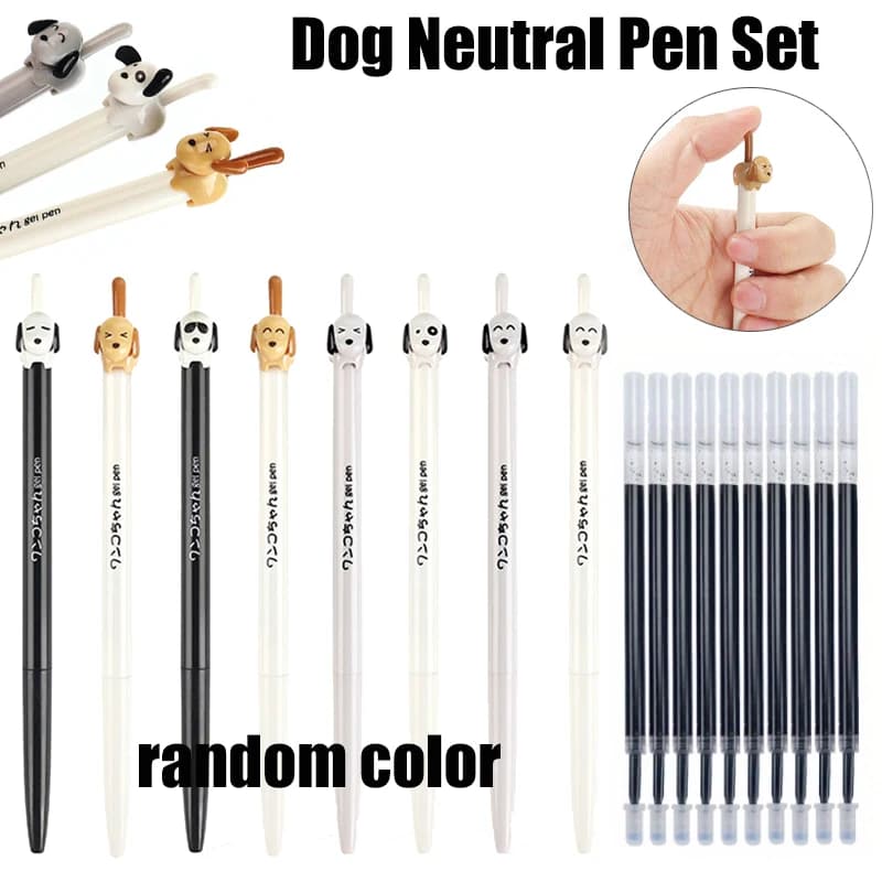 Set di Penne Gel Personalizzate a Forma di Cane, Ricariche di Inchiostro Nero, Asciugatura Rapida, Forniture per Ufficio e Cancelleria