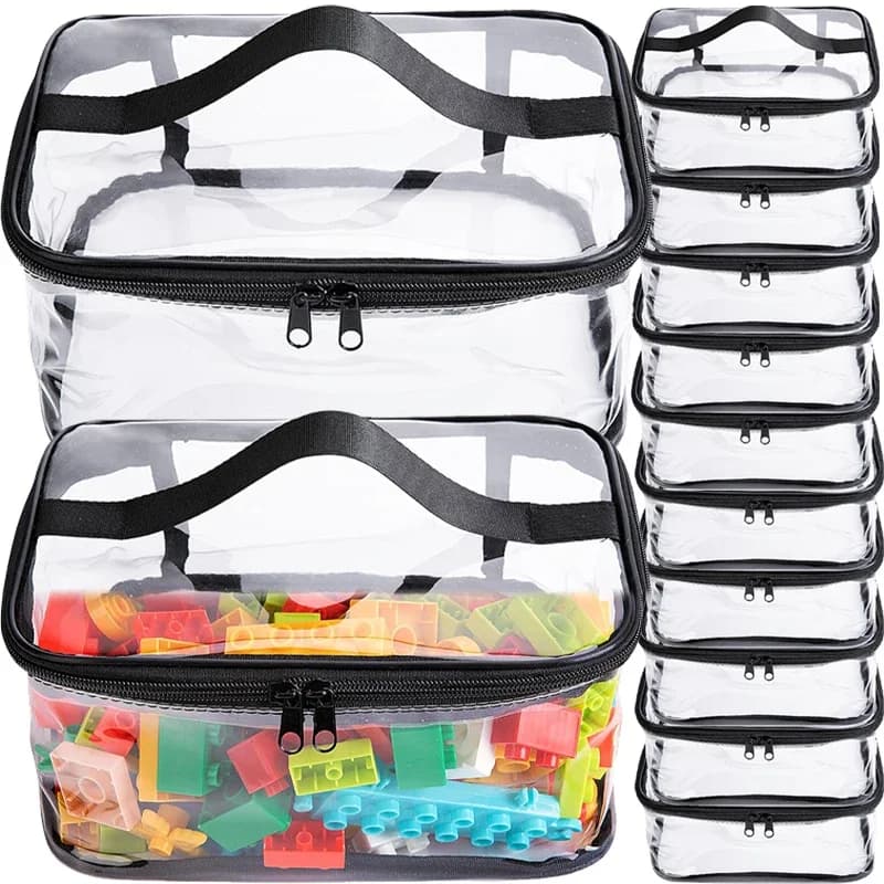 Transparent Organizer Bag for Kids Large Toys Bag for Puzzle Blocks with Handle Waterproof PVC Travel Cosmetic Case
