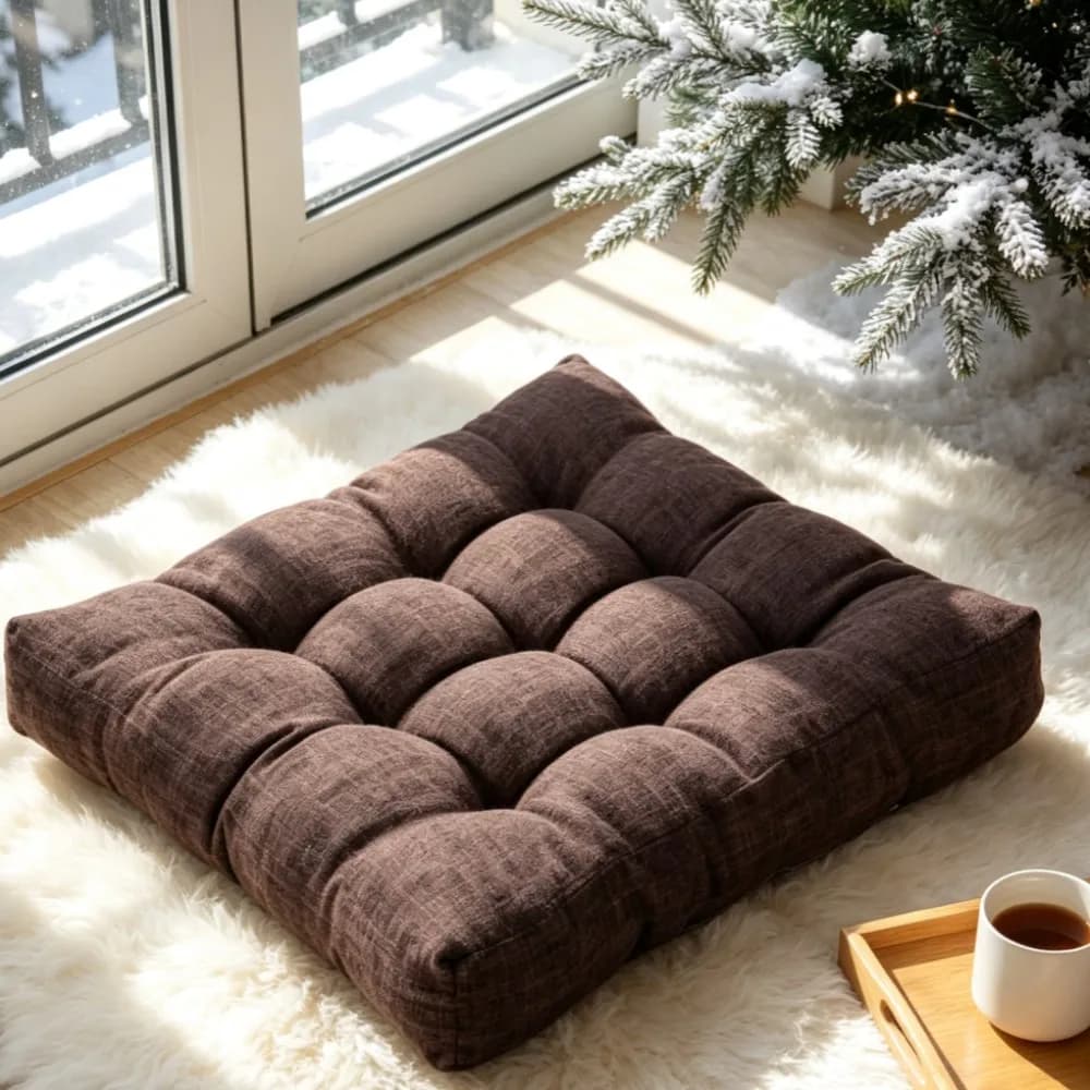 Square Large Floor Cushion Linen Tufted Futon Meditation Yoga Thickened Seating Pillow Tatami Kids Seat Mat Christmas Gift