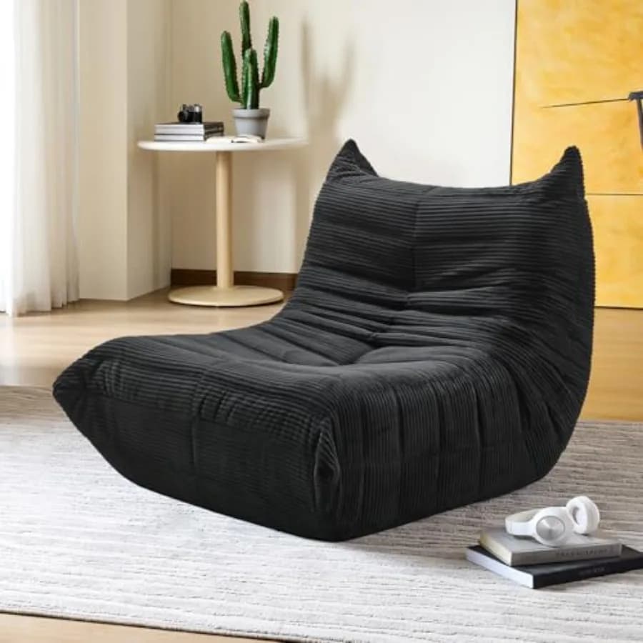 Grande Poltrona Sacco Gialla e Nera per Adulti, Divano da Terra per Salotto, Camera da Letto, Gaming, Morbido e Confortevole, per Angolo