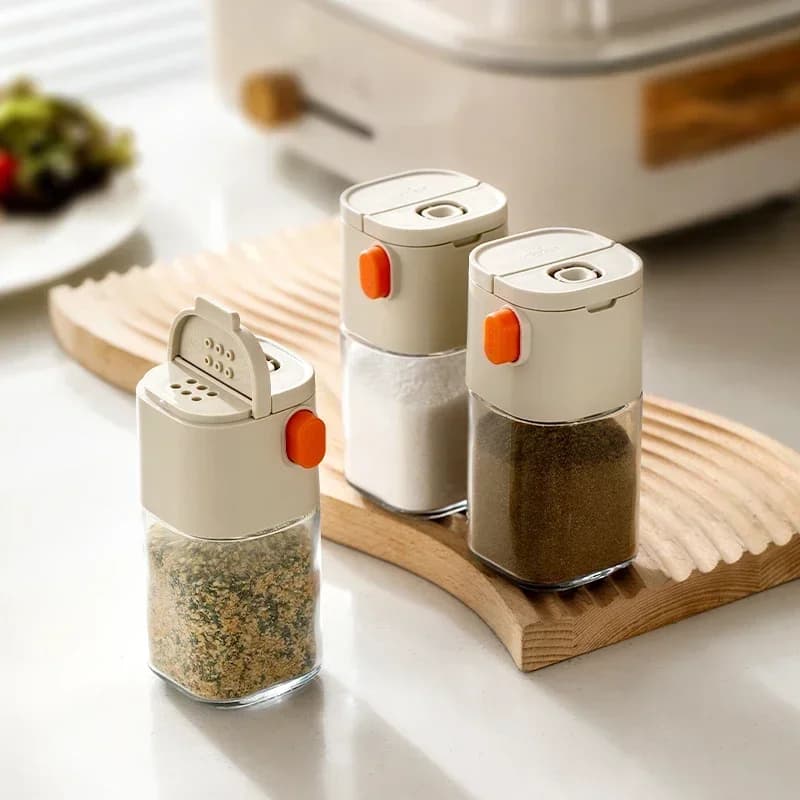 Pentola per condimenti quantitativa multifunzionale da 180 ml, bottiglia per condimenti in vetro a pressa, barattolo di sale da cucina, agitatori per spezie e pepe