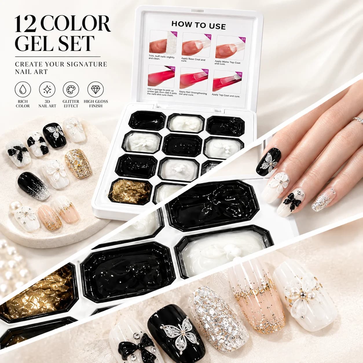 12 Colors Nail Gel Polish Set, DIY Nail Art Gel Paint, Multi-Color Gel Polish Kit for Manicure Nail Design, Home Salon Use