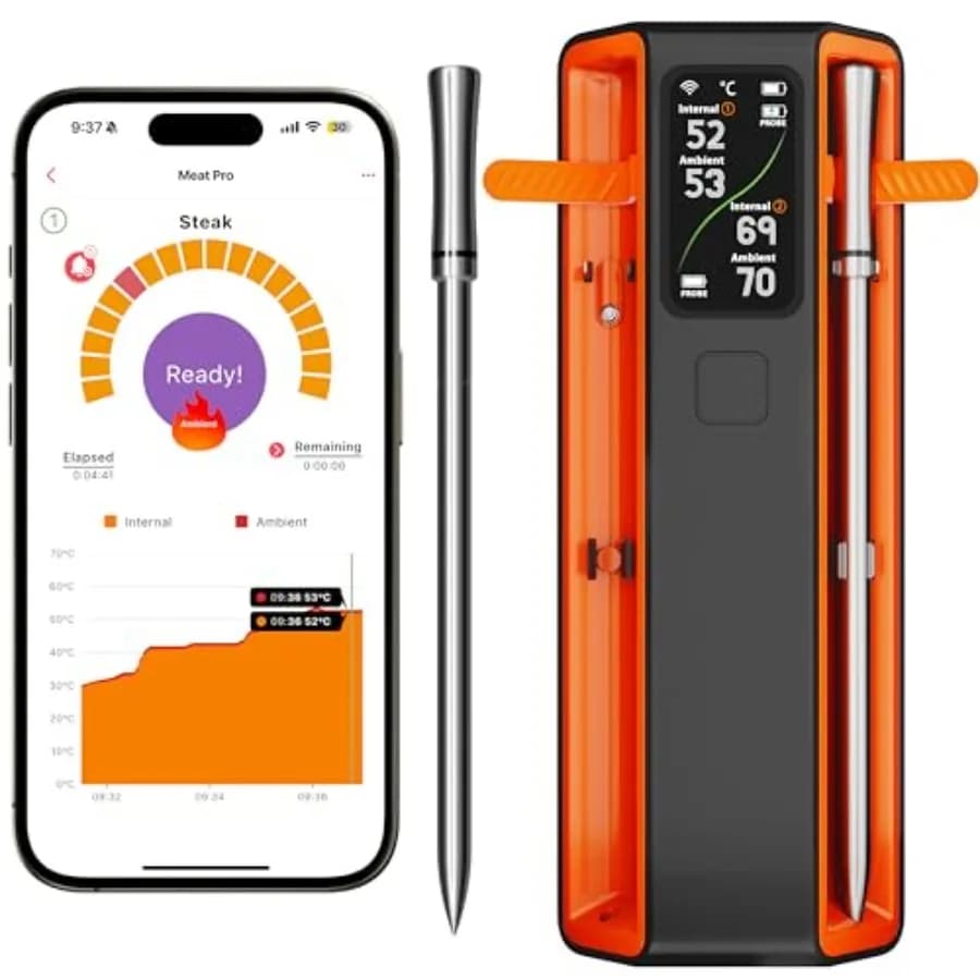 Termometro Digitale Intelligente Bluetooth Wireless per Carne con 2 Sonde e Schermo LCD, Perfetto per Griglia, BBQ, Affumicatore, Friggitrice ad Aria, Forno da Cucina