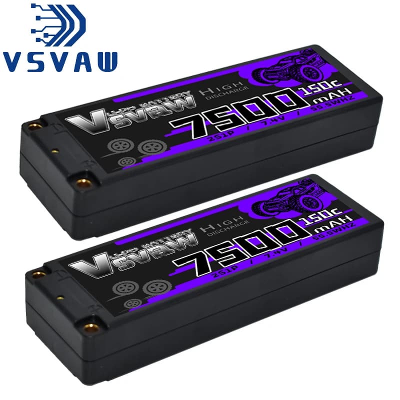 Batteria VSVAW 2S Lipo 7500mAh 7.4V 150C con Connettore EC5 XT60 Deans, Batteria in Hardcase per Auto RC, Barche, Camion, Elicotteri, Aerei