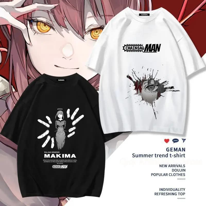 Chainsaw Man Anime Makima Pochita Peripheral Short Sleeve T-Shirt Funny Women's Men Versatile Women Clothing Christmas Gift