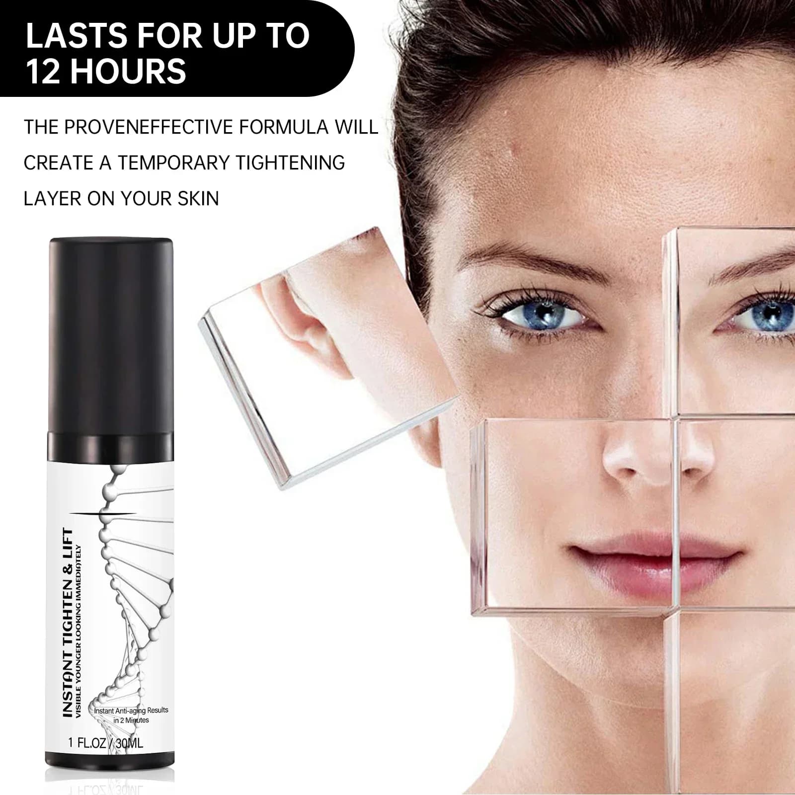 Instant anti-wrinkle serum with hyaluronic acid and vitamin C, moisturizing, whitening, lifting and firming, anti-aging care