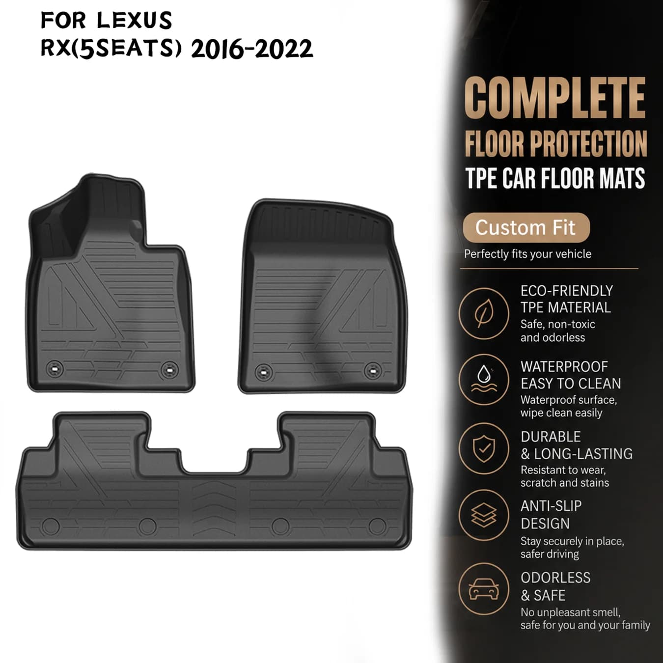 [LHD]Lexus RX（5seats) 2016-2022 Four Seasons Waterproof and Anti-Slip TPE Floor Mat for Cars.