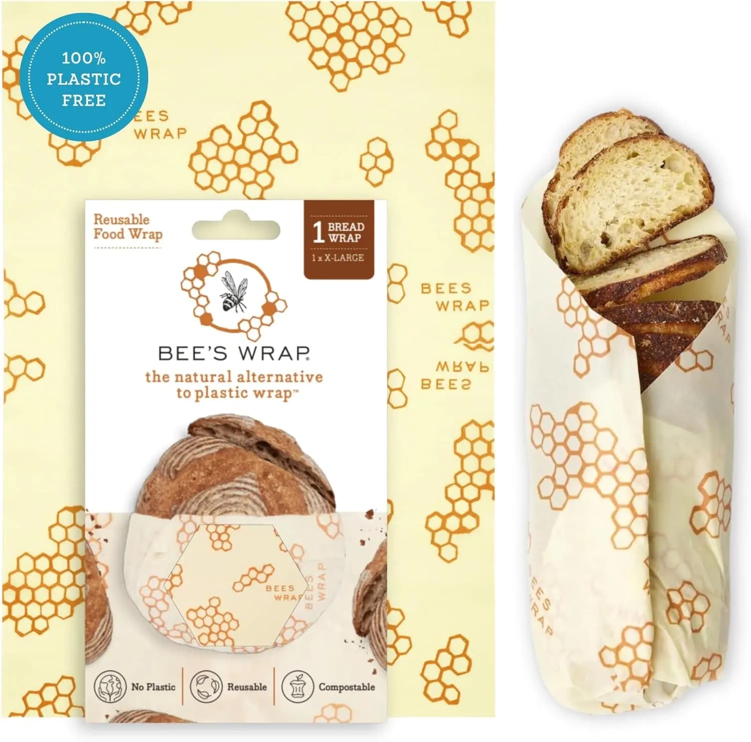 Involucro per Pane in Cera d'Api per Conservazione di Pane a Lievitazione Naturale e Panini - Involucro Alimentare Naturale Riutilizzabile con Stampa a Nido d'Ape