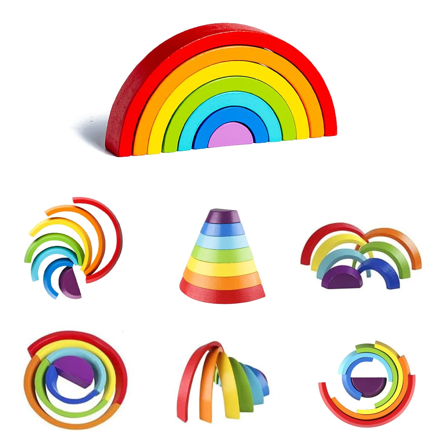 Blocchi di costruzione arcobaleno in legno per l'assemblaggio di Puzzle per bambini, illuminazione musicale impilabile, cognizione del colore, giocattoli ornamentali