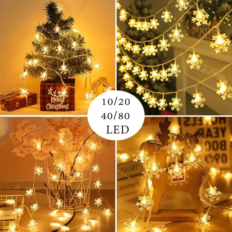 Decorazioni natalizie a LED Fiocco di neve Luci da fata a batteria Camera da letto Giardino interno Albero di Natale Lampade ambientali Natale
