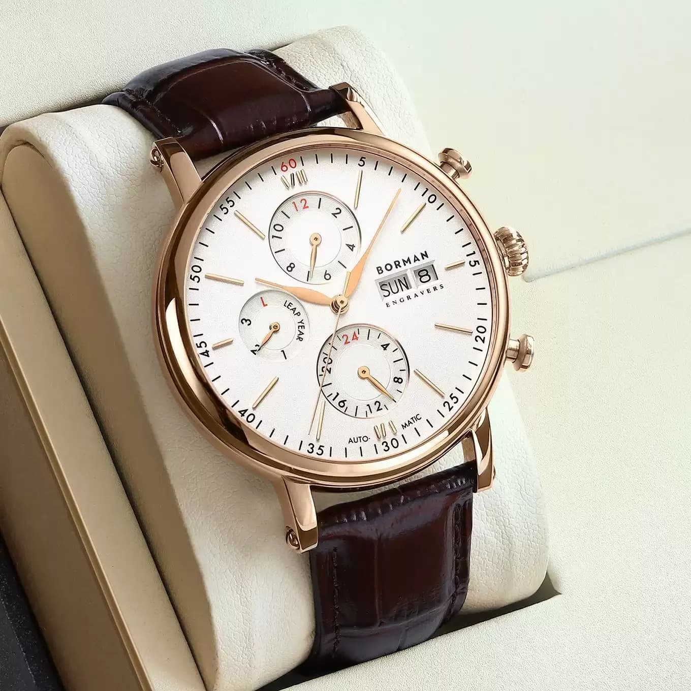 Berman 2026 New Men's Watch Waterproof Multifunctional Mechanical Watch Business Casual Leather Watch Large Dial