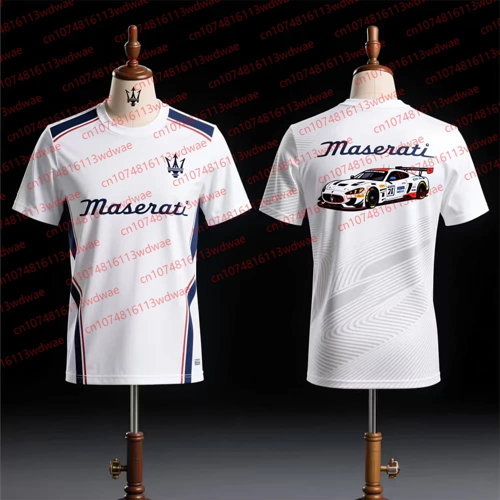 Men's T-shirt Maserati Racing with Trident logo printed in front and back, short sleeves, breathable, for summer, car style and motorsport