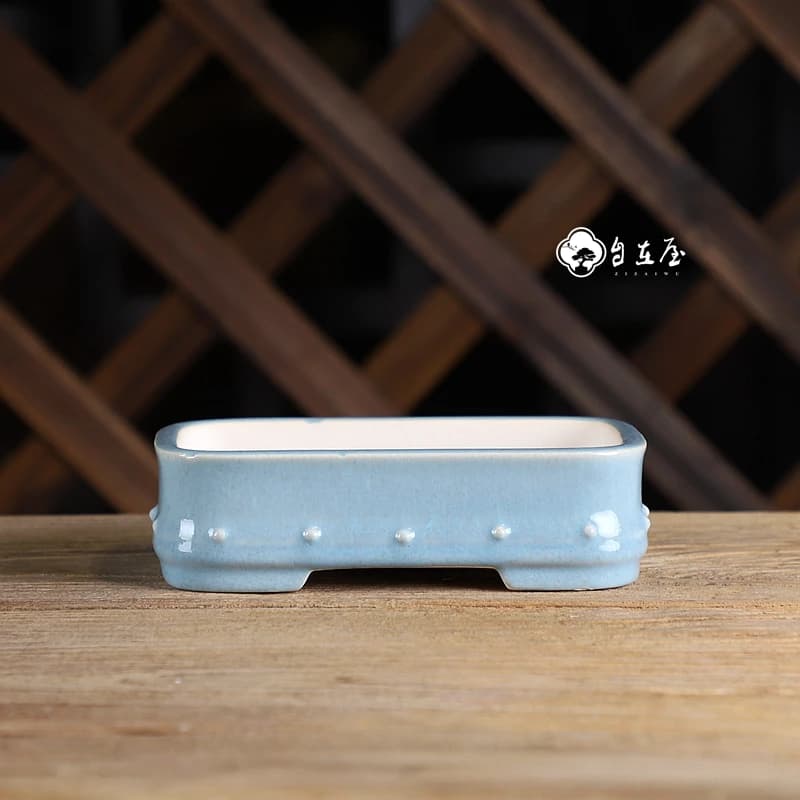 Ceramic Glazed Rectangle Bonsai Pot, Glazed, Glory Blue, Traditional Chinese Shape, Garden Decoration