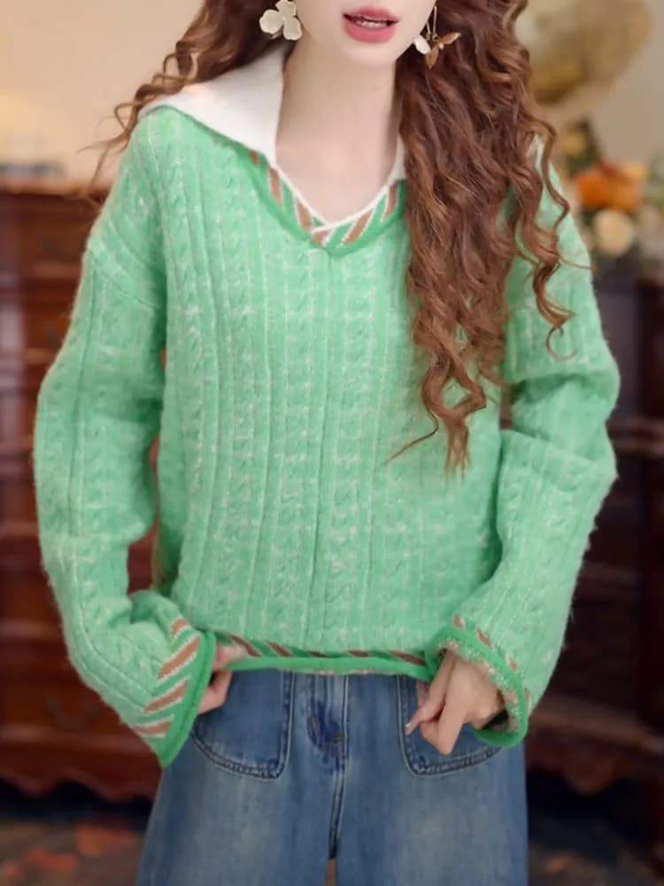 Maglione Verde Casual alla Moda per Donne Taglie Forti, Top Versatile e Snellente per la Stagione Autunnale, Traspirante e a Maniche Lunghe