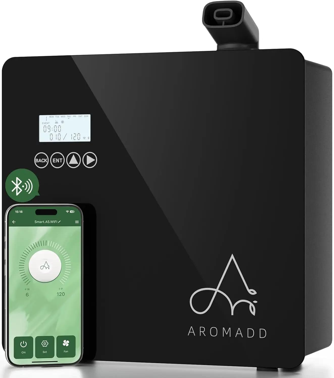 Diffusore di aromi intelligente da 3500 piedi quadrati, versione 2025 aggiornata - Diffusore di aromi per HVAC, Olio essenziale senza acqua, Tecnologia ad aria fredda, Nero