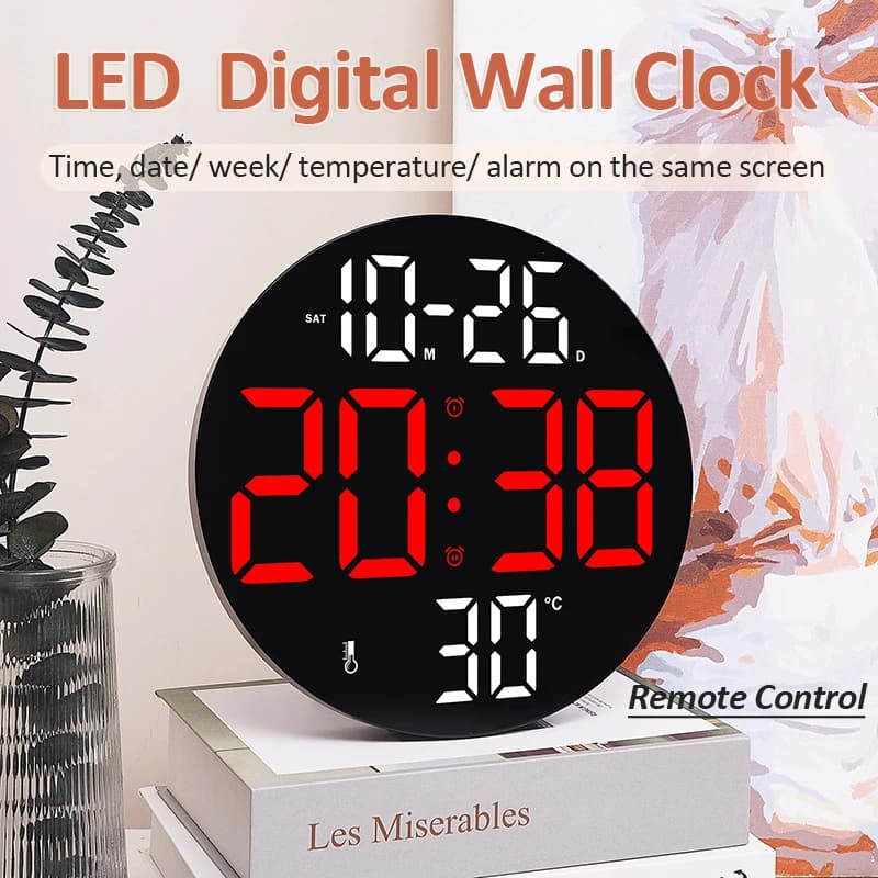 Large LED Digital Wall Clock With Remote Control Temperature Date Week Display Two Watch Timed For Bedroom Home Decoration