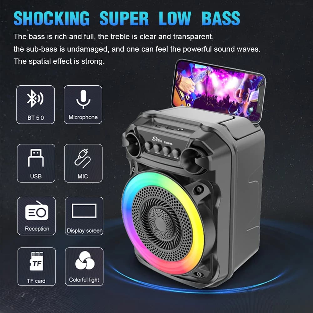 Altoparlante Portatile con Suono Stereo, Speaker Wireless con Bassi Potenti, Altoparlante per Karaoke, Subwoofer Adatto per Home Theater e Feste all'Aperto