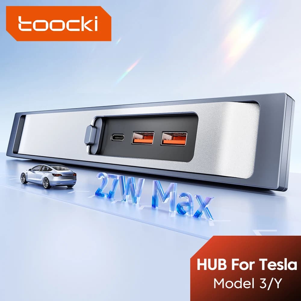Hub USB per Auto Toocki con Ricarica Rapida PD 27W, Stazione di Docking per Tesla Model 3/Y, Adattatore USB Tipo C, Splitter Alimentato per Auto