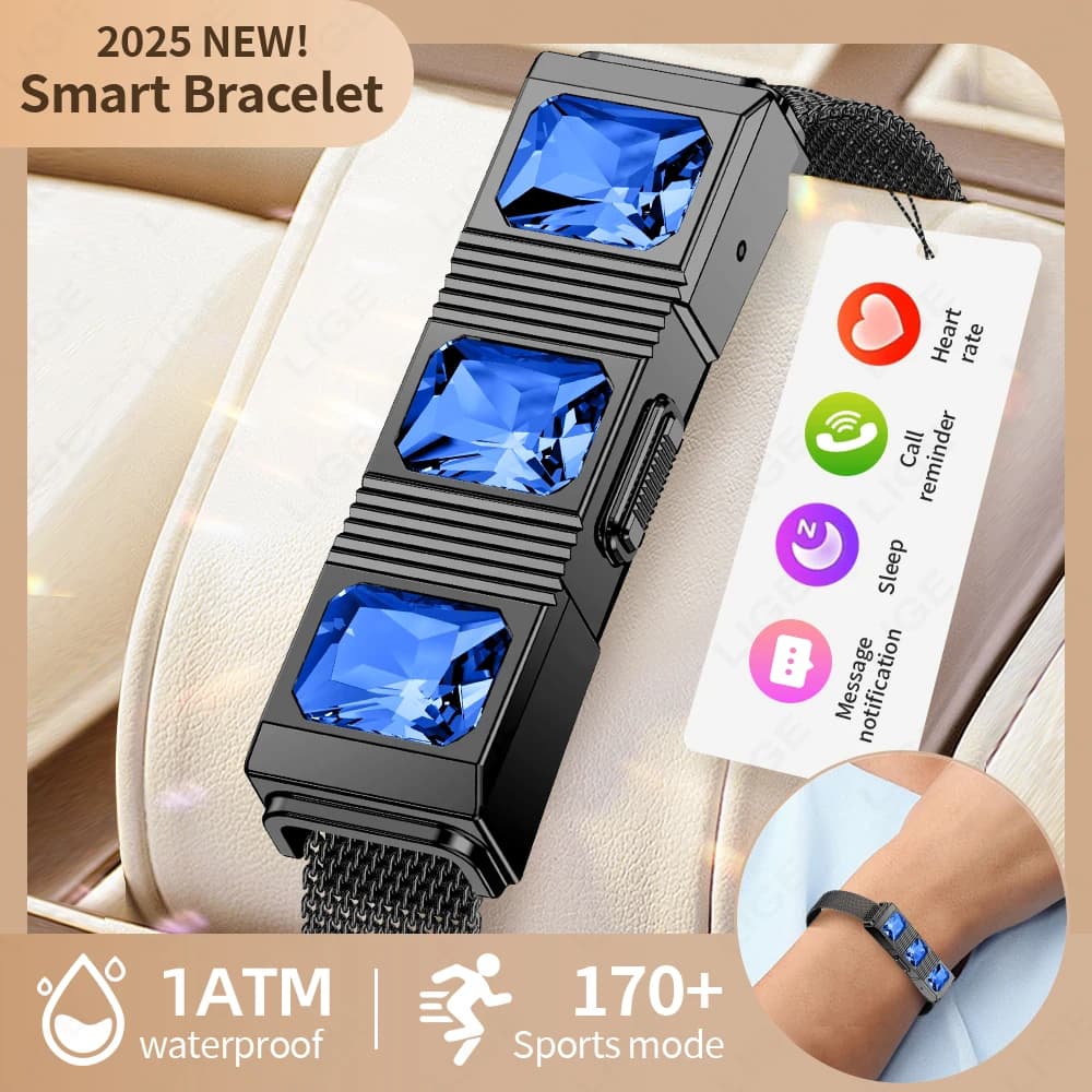 Braccialetto intelligente LIGE alla moda con strass, monitoraggio della salute, cardiofrequenzimetro, cinturino sportivo, smartwatch impermeabile 1ATM per Android IOS