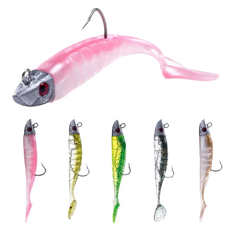 5 pz. Testine jigging in silicone morbido, esche artificiali da 9 cm 15 g e 11 cm 25 g, esche morbide da pesca in mare, Swimbait per Bass, Luccio, Leurre