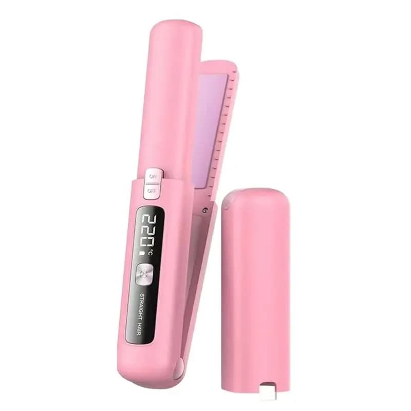 A83G 2 in 1, USB rechargeable hair curler with 4500 mAh battery, quick heating in 10 seconds, pink