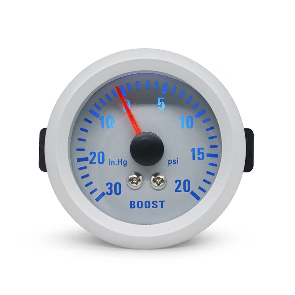 Manometro LED da 52mm con quadrante argentato 12V per auto, indicatore di pressione turbo, vuoto, temperatura acqua e olio per auto