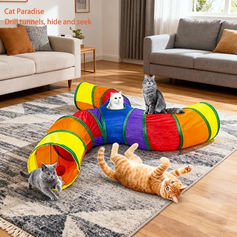 Tunnel per gatti arcobaleno Giocattolo interattivo pieghevole per gatti Tunnel da gioco per animali domestici resistente ai graffi durevole per gatti da interni Giocattolo per gatti auto