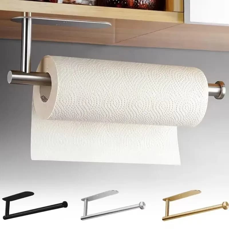 Porta asciugamani di carta igienica autoadesivo Porta rotolo di carta senza punzonatura Portaoggetti con gancio da cucina Supporto da parete in acciaio inossidabile