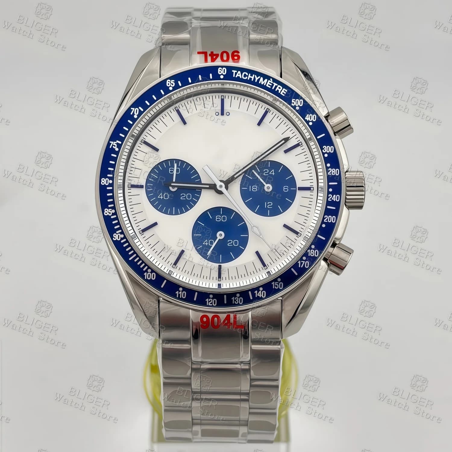 Orologio BLIGER 40mm Cronografo Multifunzione al Quarzo con Fasi Lunari per Uomo, Movimento VK63, Impermeabile, Sportivo, in Acciaio Inossidabile
