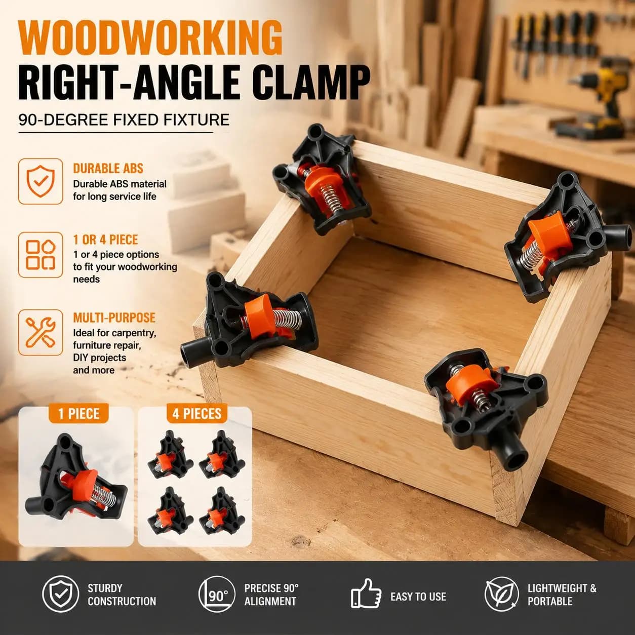 Premium 90 Degree Right Angle Corner Clamp Kit for Woodworking Carpentry DIY Furniture Assembly Cabinet Making Photo Frame Building Wood Joint Fixing Positioning Tool Heavy Duty Wood Clamping Hardware
