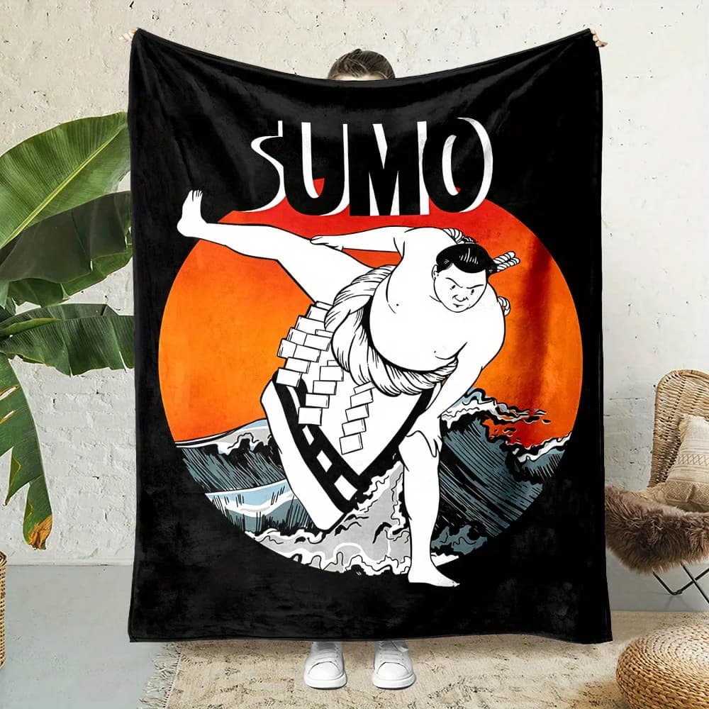 Coperta stampata in flanella giapponese Sumo Wrestling adatta a tutte le stagioni adatta per divano da ufficio e viaggi