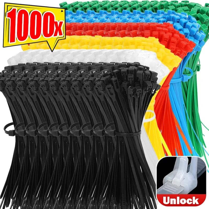 1000/100pcs Fascette per cavi in nylon rilasciabili Cavi autobloccanti riutilizzabili Tie Binder Lock Slipknot Avvolge Cinghia Fascette con cerniera Organizzatore