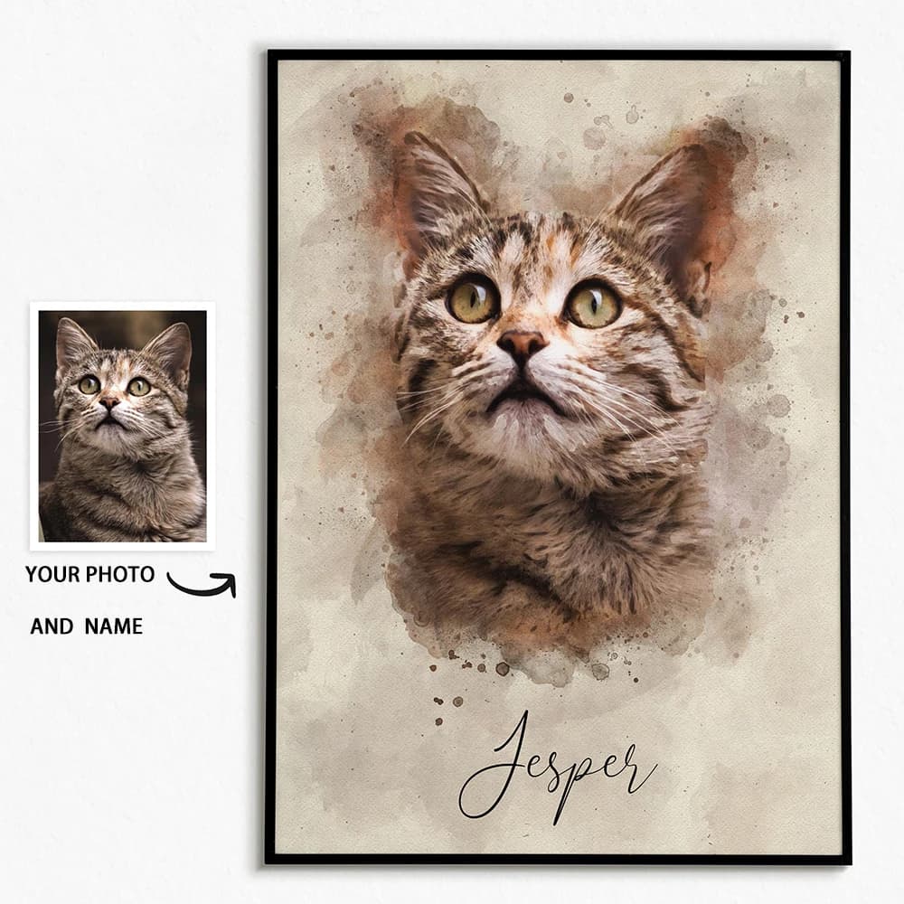 Custom Pet Portraits Photo Name Personalized Dog Cat Painting Gift Memorial Decorative Wall Art Custom Canvas Print Posters