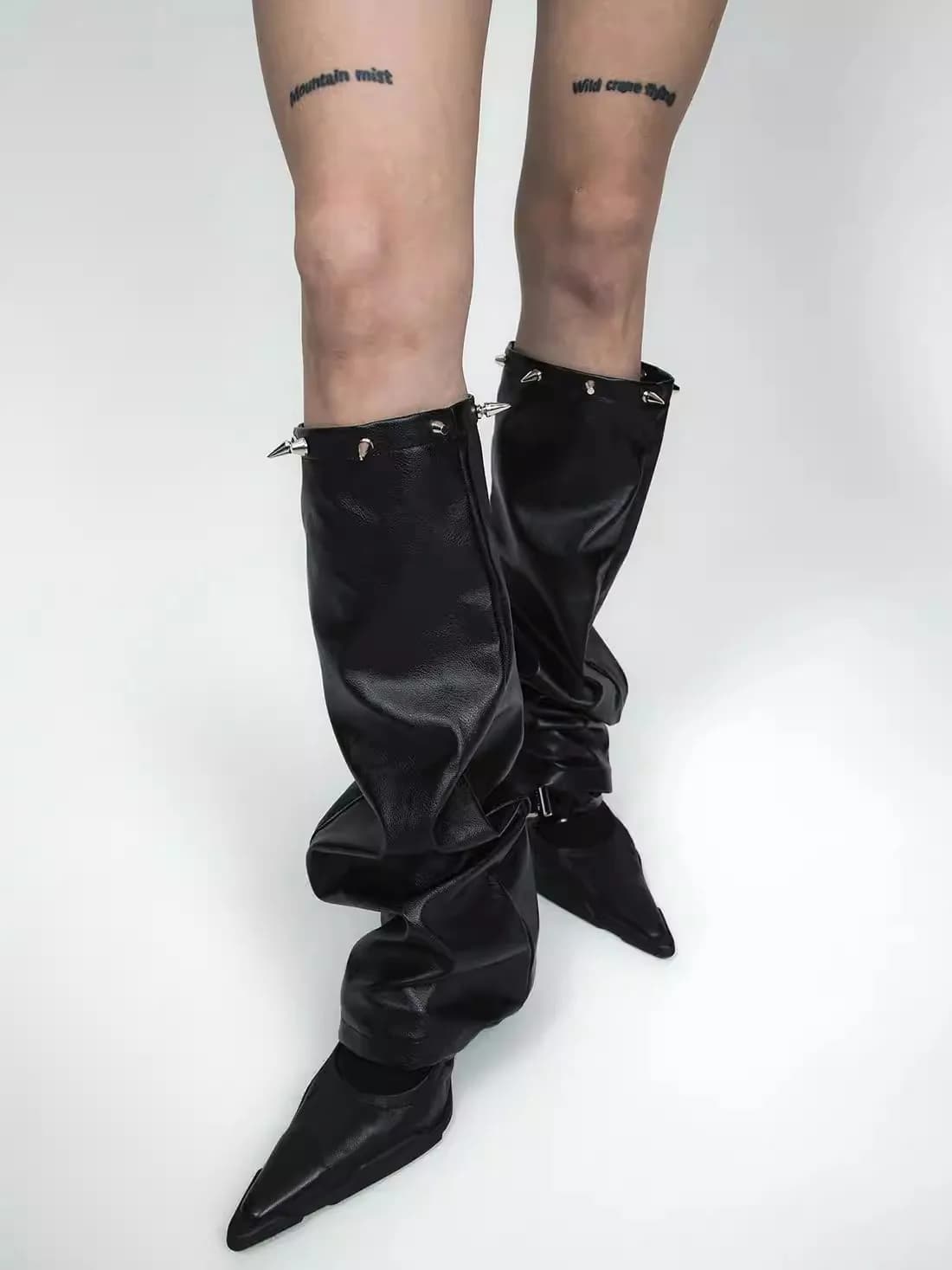 Women's Black PU Leather Rivet Leg Ankle Knee Sleeve Socks Over Knee Girls Fashion Dancing Punk Leggings Leg Warmer R2708