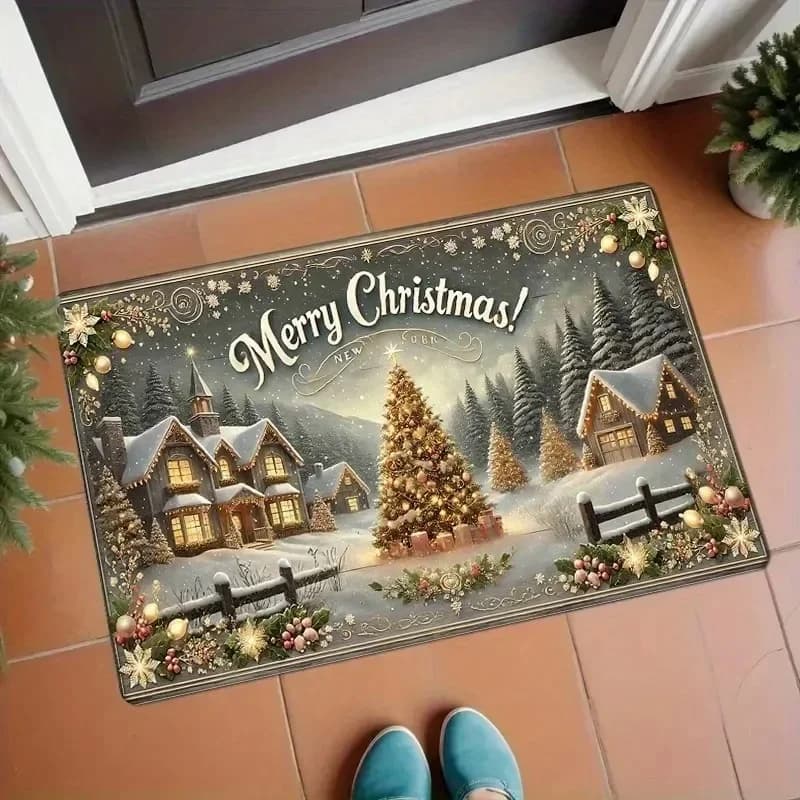 Zerbino antiscivolo a tema Merry Chirstmas per bagno Tappeti stampati con albero di Natale Tappeto in poliestere di 3 dimensioni Tappetino da ingresso Decorati