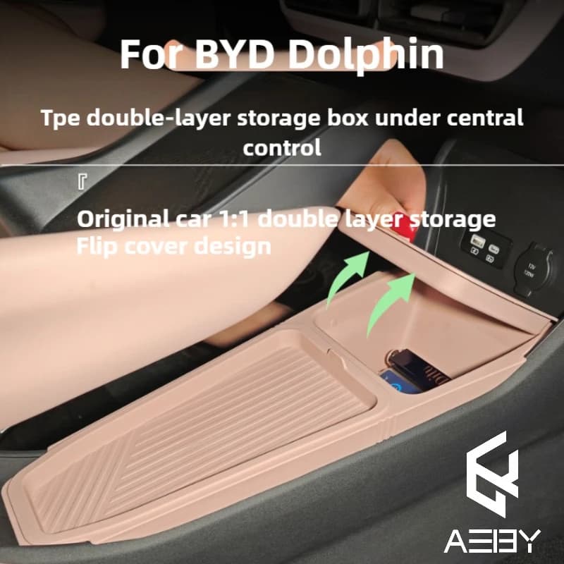AEBY Per BYD Dolphin 2021-2025 Console Centrale Scatola di Immagazzinaggio Auto Centrale Inferiore Strato Vassoio Divisore Organizzatore Accessori Interni