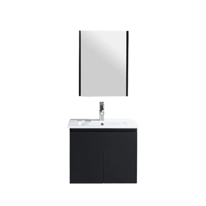 Mobile piccolo moderno, mobile da bagno a parete in compensato nero con lavabo e specchio