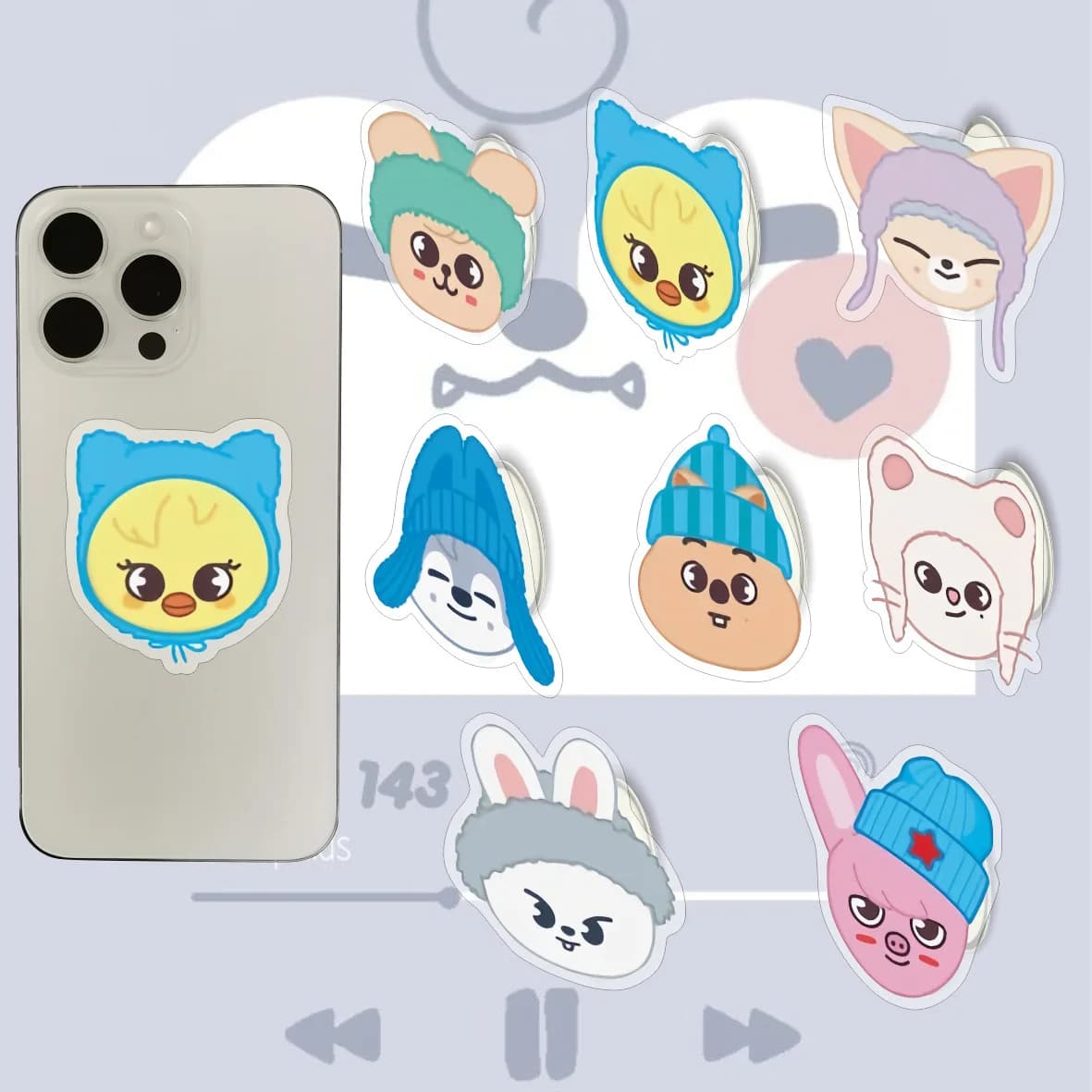 Supporto Retrattile per Cellulare K-POP Stray Kids SKZOO, Avatar Cartoon in Acrilico, Regalo Periferico SKZOO Star