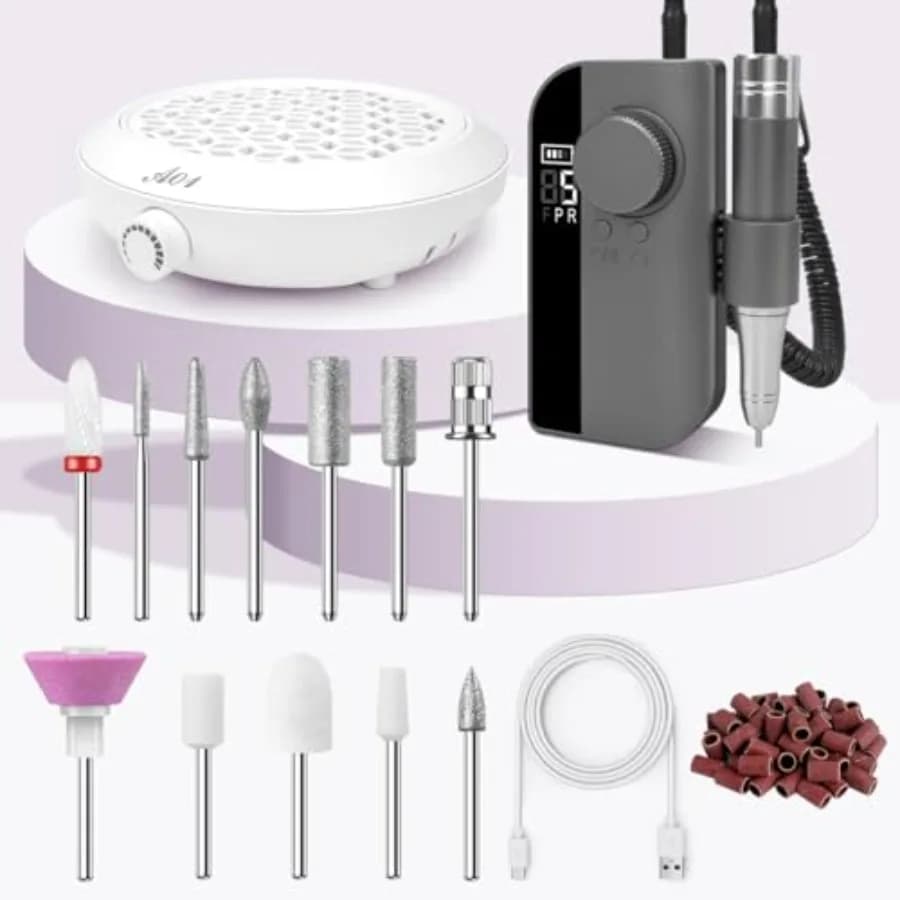 Kit Professionale 2-in-1 per Unghie Elettrico con Aspiratore di Polvere per Nail Art 45000 RPM Filtro Riutilizzabile Grigio