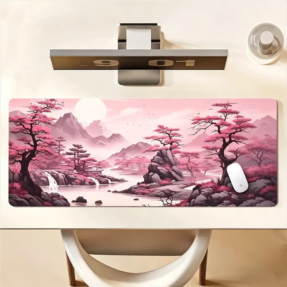 Tappetino da Scrivania Grande Esteso con Motivo Fiori di Ciliegio Rosa, Tappetino per Mouse e Tastiera da Gaming, Antiscivolo in Gomma