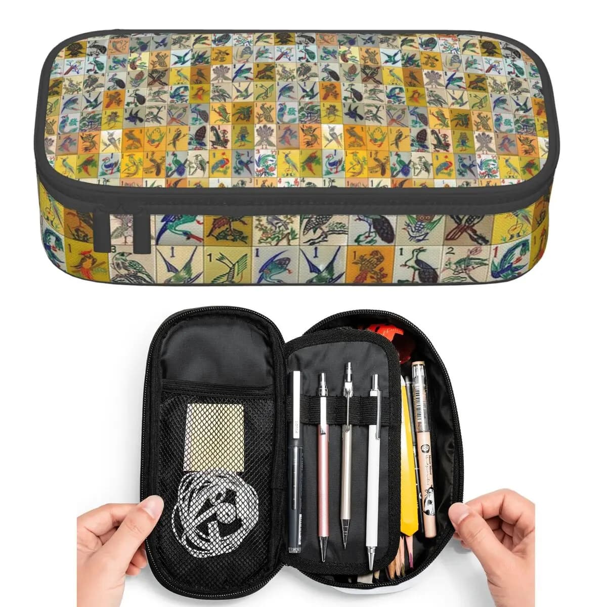 Mah Jongg Birds Mahjong Piastrelle Astucci per matite per studenti Scatola per penne scolastiche Astuccio per matite Astuccio per matite di grande capacità Portapenne