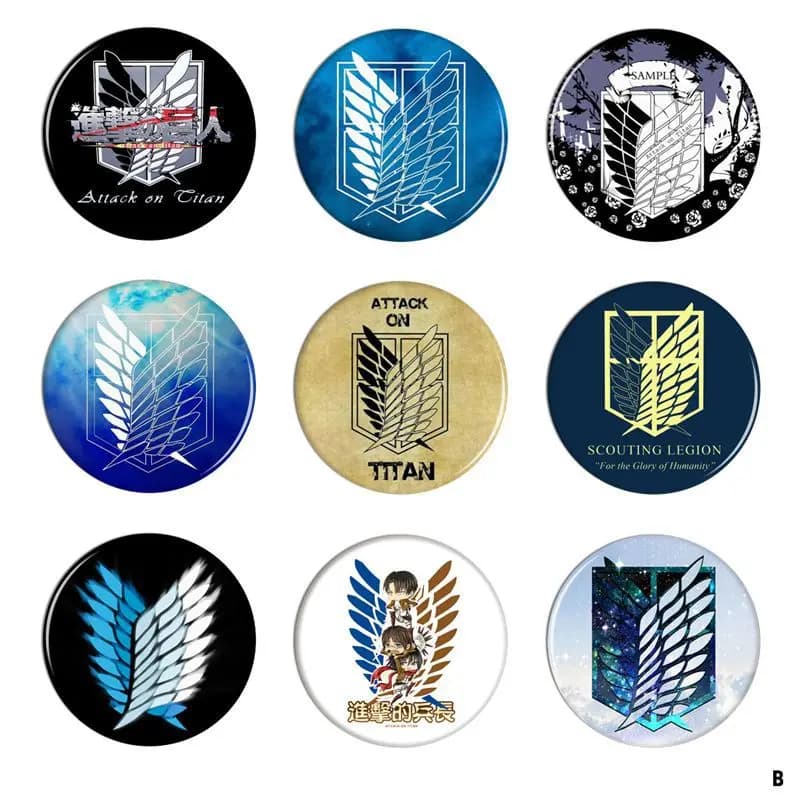 Attacco su Titano Survey Corps Wings of Freedom Levi Ackerman Badge Anime Merchandise Spilla da collezione stile B Emblema in metallo
