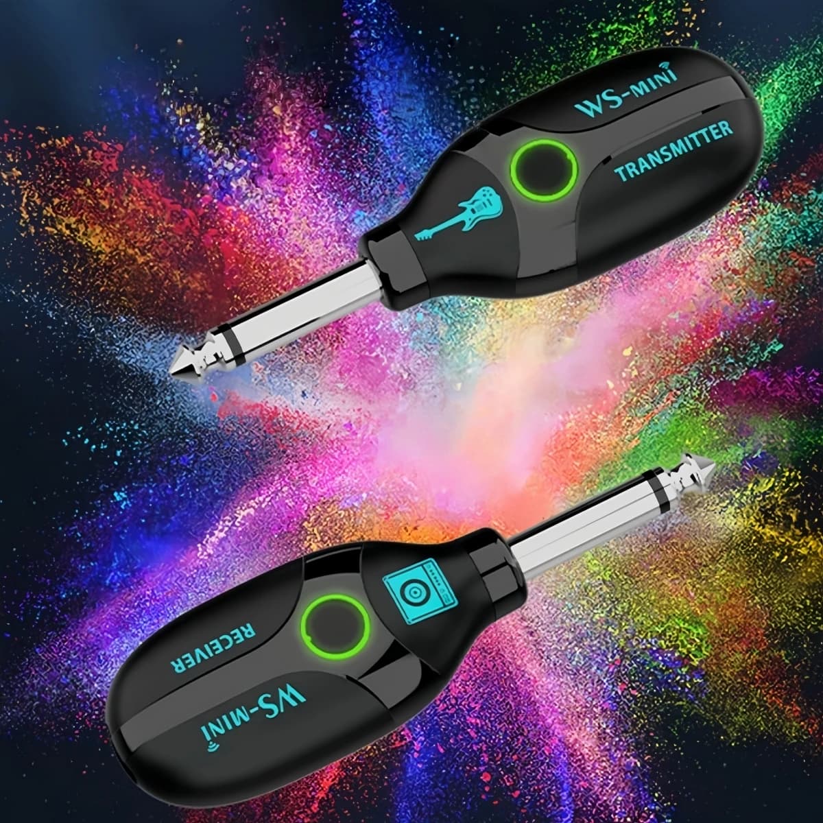Miwayer WS-MINI Ricetrasmettitore Wireless Portatile a 4 Canali con Batteria Ricaricabile per Chitarra Elettrica, Basso e Registrazione in Studio
