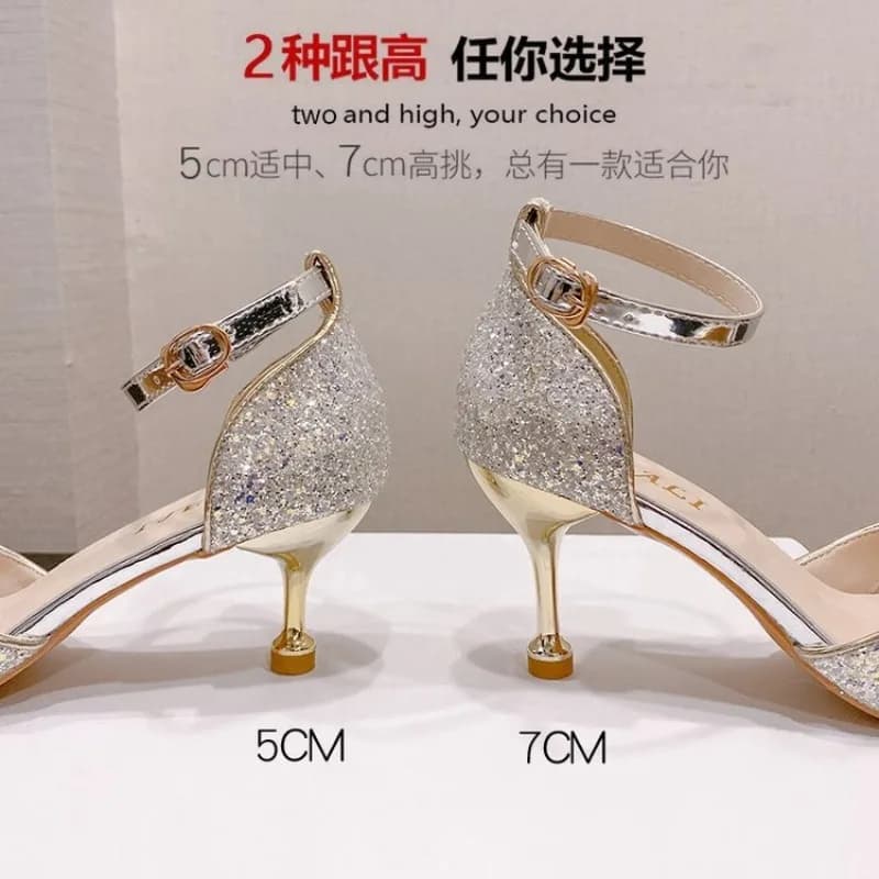 Womens Glitter Rhinestone Bow Ankle Strap Pumps Thin High Heels Wedding Bridal Sandals Party Crystal Sparkly Evening Dress Shoes