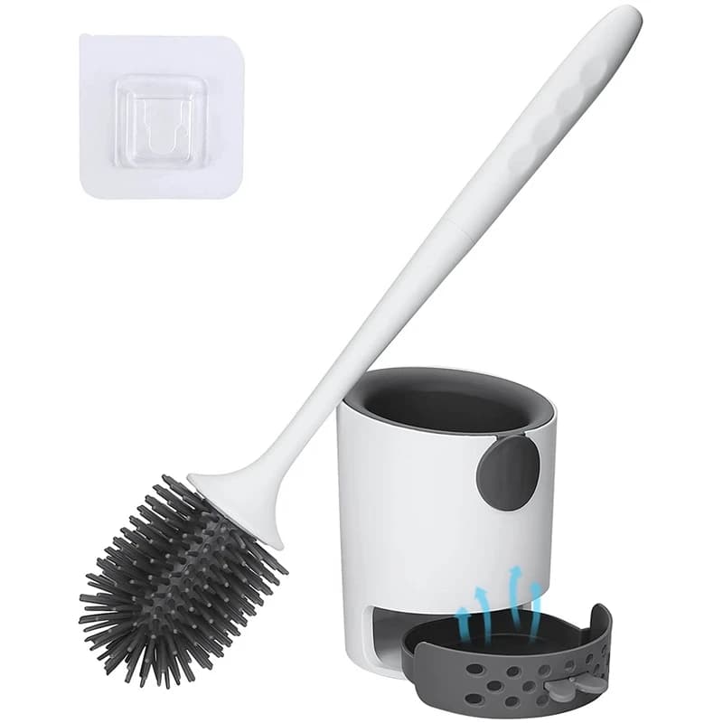 AB33-Scopino per WC con supporto, spazzola per pulizia WC in silicone e set di supporti