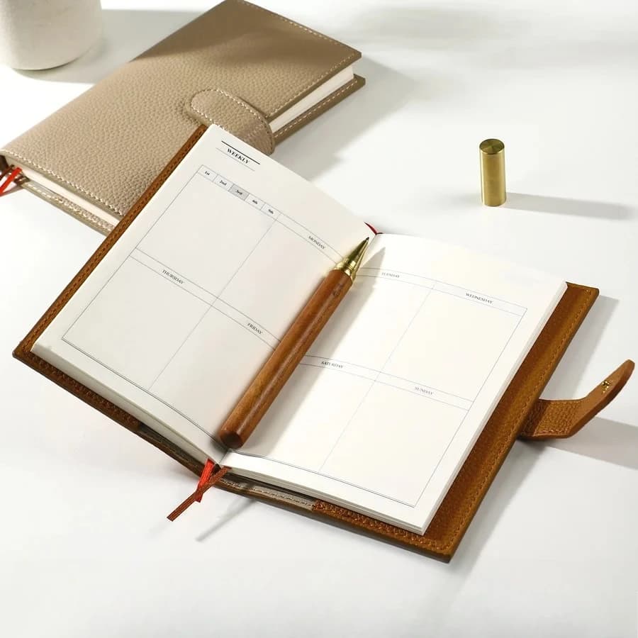 1pc Creative Simple And Practical Self-filling Calendar Plan Notebook Notepad Or Journal Compact PU Leather Cover Ideal For On -