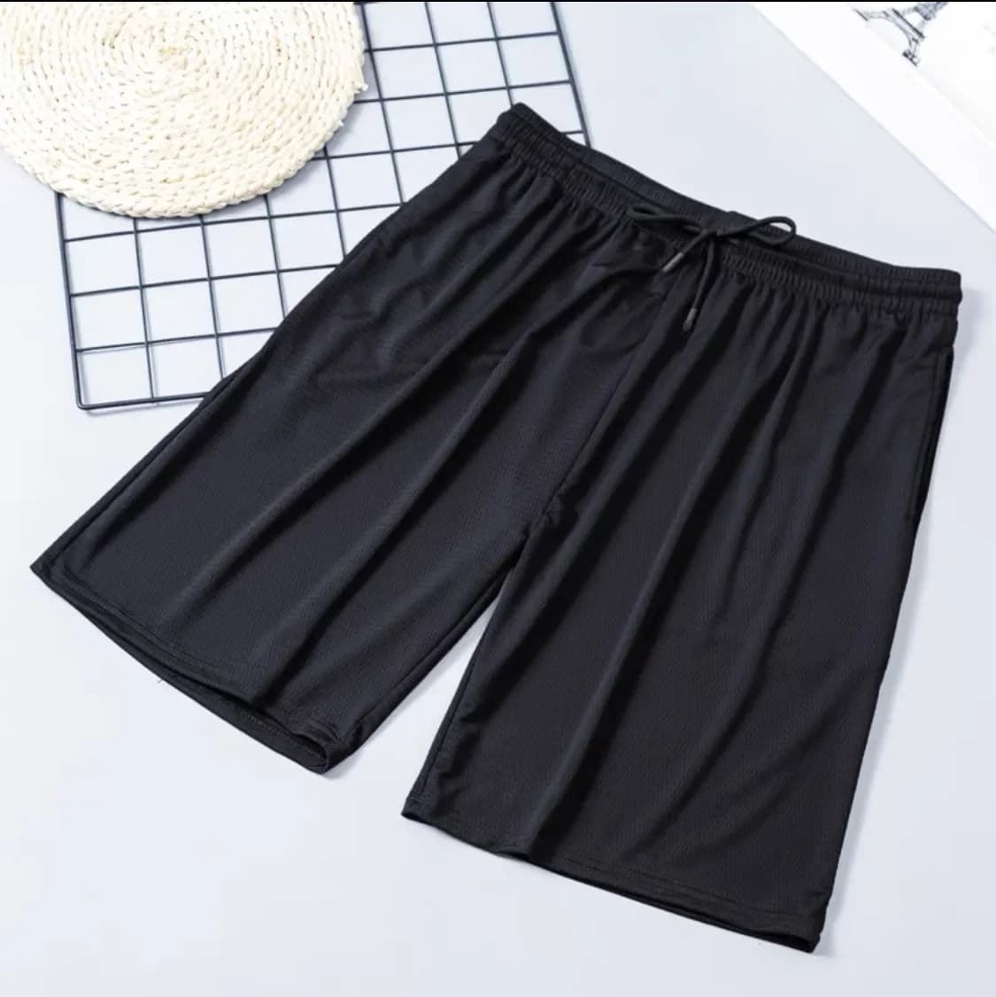 2025 New Black Men's Sports Pocket Solid Color Drawstring Board Shorts Summer Thin Pants Zipper Pocket Loose Sports Pants