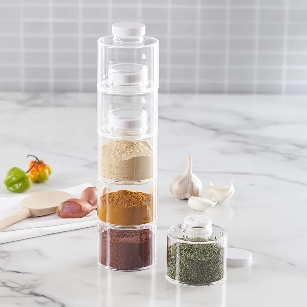 Portaspezie impilabile, Set di 6 barattoli di spezie torre, spezie da cucina salvaspazio con coperchi, per erbe aromatiche, condimenti, spezie