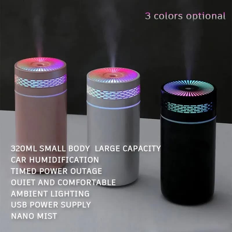 Umidificatore per auto da 250ML Mini umidificatore portatile a nebbia Spray con luce a LED diffusore di olio essenziale alimentato tramite USB per camera da letto e viaggi