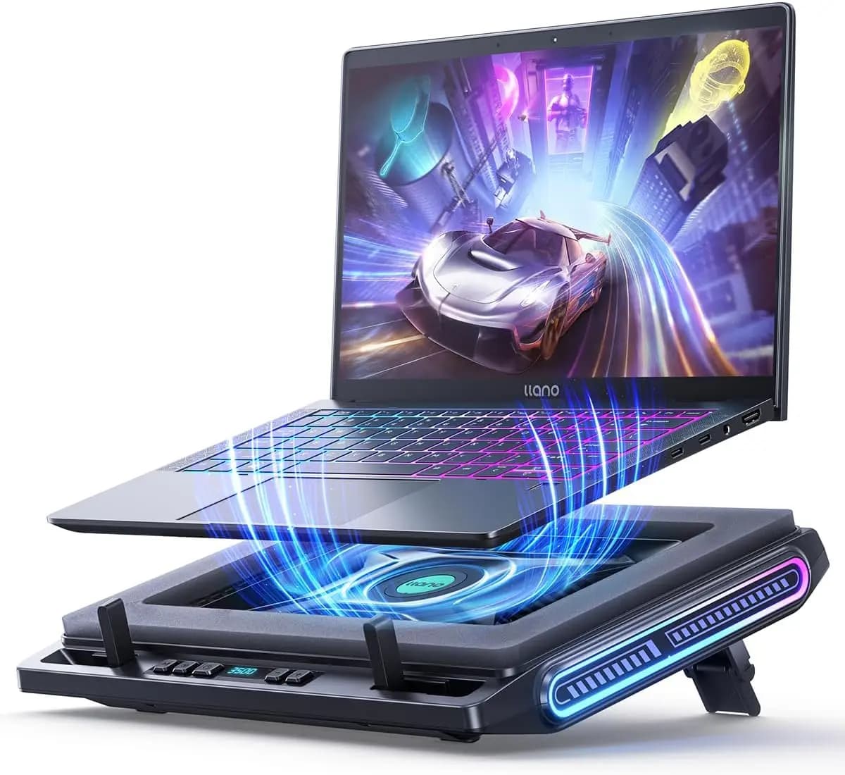 Base di Raffreddamento per Laptop da Gaming V10 con RGB, Ventola Turbo per Laptop da 13-17.3 Pollici, Supporto Regolabile e Porte USB